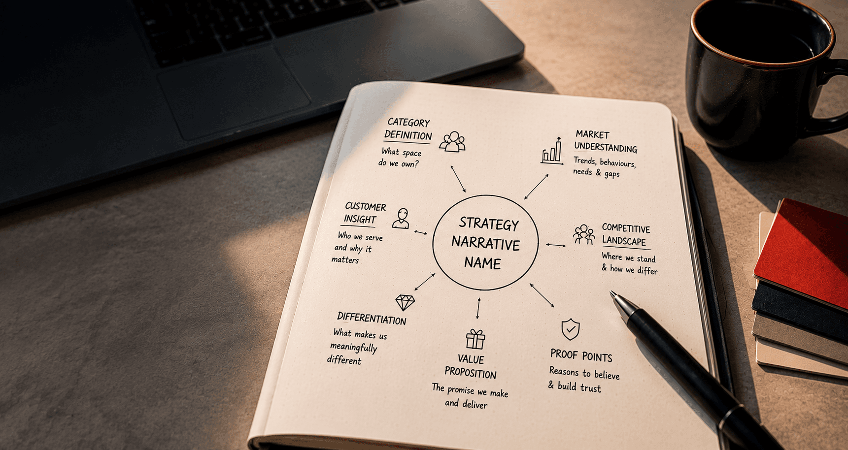 Hands mapping a tech-stack diagram on a whiteboard